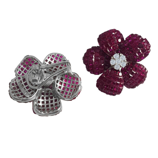 925 Sterling Silver Stud Earrings Cubic Zirconia Flower Invisible Set Jewelry