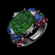 Tutti Frutti Carved Multi Gemstone Ring 925 SS Handmade Cocktail High Jewelry