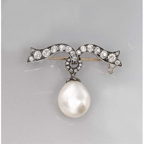 Freshwater Cultured Pearl Brooch Lapel Pin 925 SS Vintage Handmade Joaillerie CZ