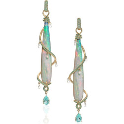 Opal Earrings Brioliette Yellow Gold Plated CZ Aqua Statement Jewelry for Women