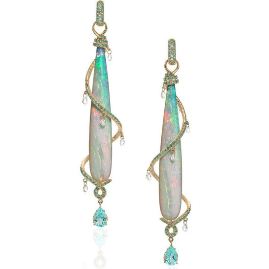 Opal Earrings Brioliette Yellow Gold Plated CZ Aqua Statement Jewelry for Women