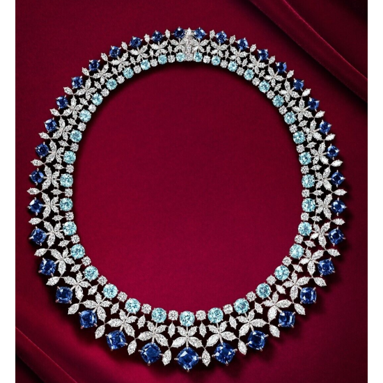 Lab Created Sapphire Collar Necklace Wedding Bridal Estate CZ Women Jewelry