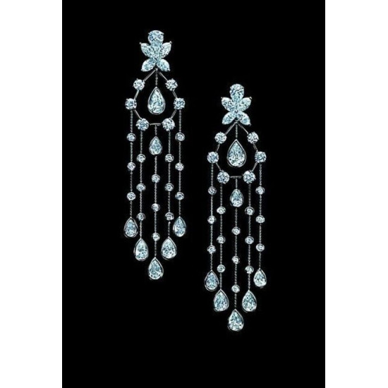 Dangle Earrings Sterling Silver Chandelier 925 Pear Shape Blue Round CZ ADASTRA