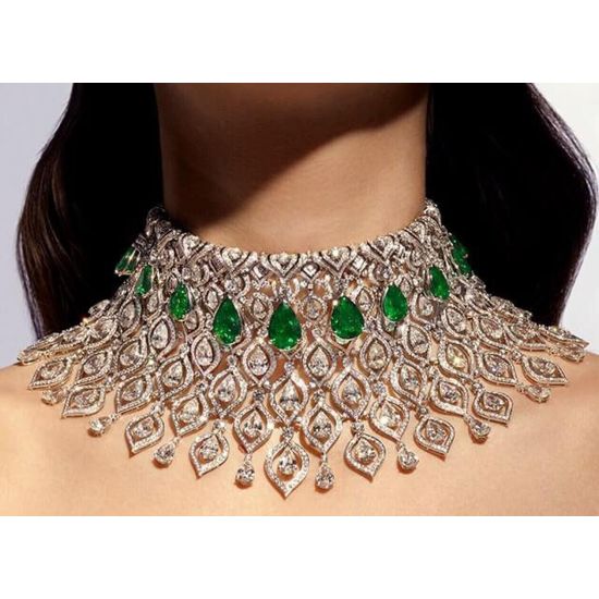 Syn Emerald Staement Choker Necklace For Wedding Bridal Huge CZ Jewelry 925 SS