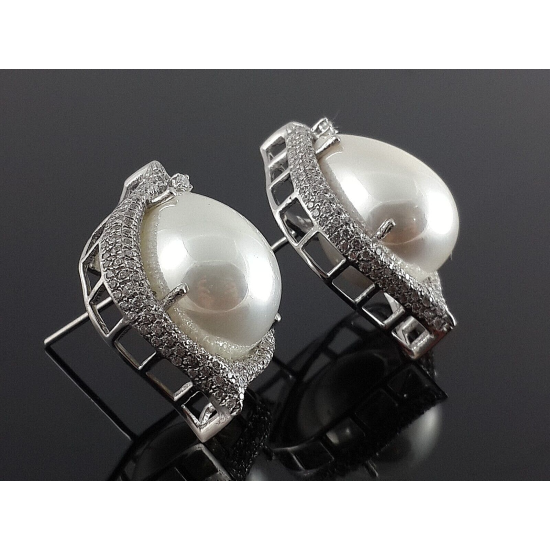 Pearl Drop Stud Earrings 925 Sterling Silver Handmade High Statement Jewelry New