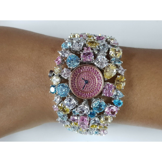 Multicolored gemstone watch jewelry bracelet style celebrity inspired 925 cz