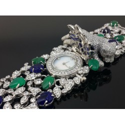 Wristwatch Cubic Zirconia 925 Sterling Silver Blue & Green Leaf Stone Jewelry