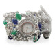 Wristwatch Cubic Zirconia 925 Sterling Silver Blue & Green Leaf Stone Jewelry