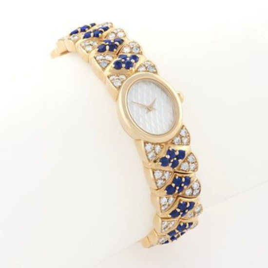 Lab Ceylone Sapphire Yellow Gold Plated Watch 925 Fine Silver Handmade Jewelry