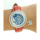 Women Wrist Watch Round Shape Blue Enamel Red 925 Sterling Silver Cubic Zirconia